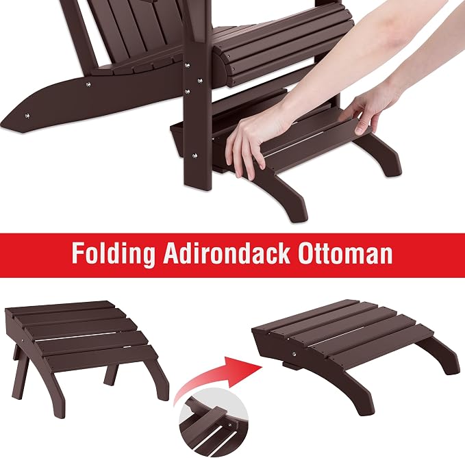 Costaelm Adirondack Chair Footrest, Patio Footstool, Ottoman Outdoor Foot Rest for Patio Waterproof, Adirondack Ottoman Patio Footstool, Dark Brown