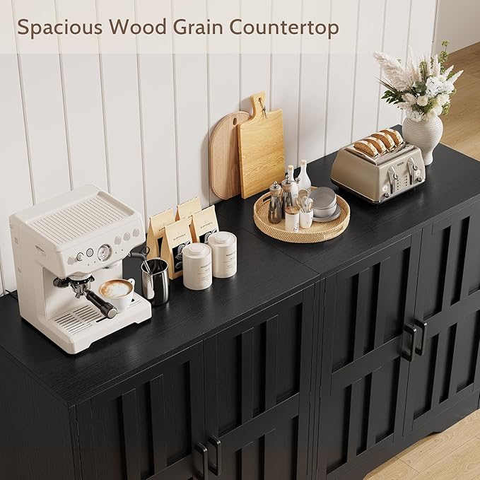 Sideboard Buffet Cabinet, Modern Farmhouse Kitchen Storage Cabinet, 63" Modular Accent Cabinet Coffee Station Bar Media Console Table Credenza for Kitchen Dining Room, Living Room Entryway Hallway