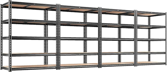 REIBII 2400LBS Storage Shelves 5 Tier Garage Shelving Heavy Duty, Adjustable Metal Shelving, Garage Shelves for Basement, Warehouse, Pantry, Closet, Kitchen 72" H x 36" W x 16" D, Black, 4 Pack