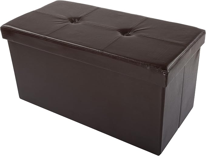 Storage Ottoman - 30-Inch Folding Faux Leather Footrest, Linen Chest, or Bench with Removable Bin for Living Room or Bedroom by Lavish Home (Brown)
