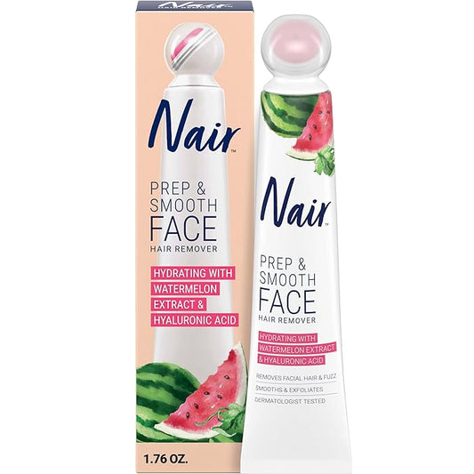 NAIR プレップ＆スムース フェイス用除毛クリーム（女性用）- ヒアルロン酸配合、なめらかな肌へ導く効果的な除毛クリーム、1.76オンス