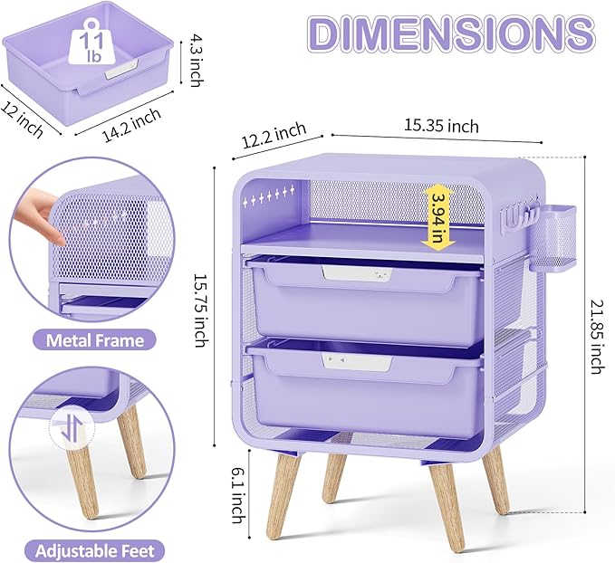 SYKIARIOL Kids Nightstand,Girls Bedside Table,Night Side Table,Kids Night Stand,End Tables Bedroom,Purple Cute Nightstand with Storage Drawer for Girls