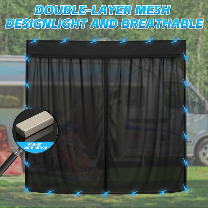 Magnetic Van Screen for Ford Econoline/Ford E-Series E-150 E-250 E-350 E450 1992-2005 - Mosquito Net with Zipper for Back Door - 60" H x 63" W