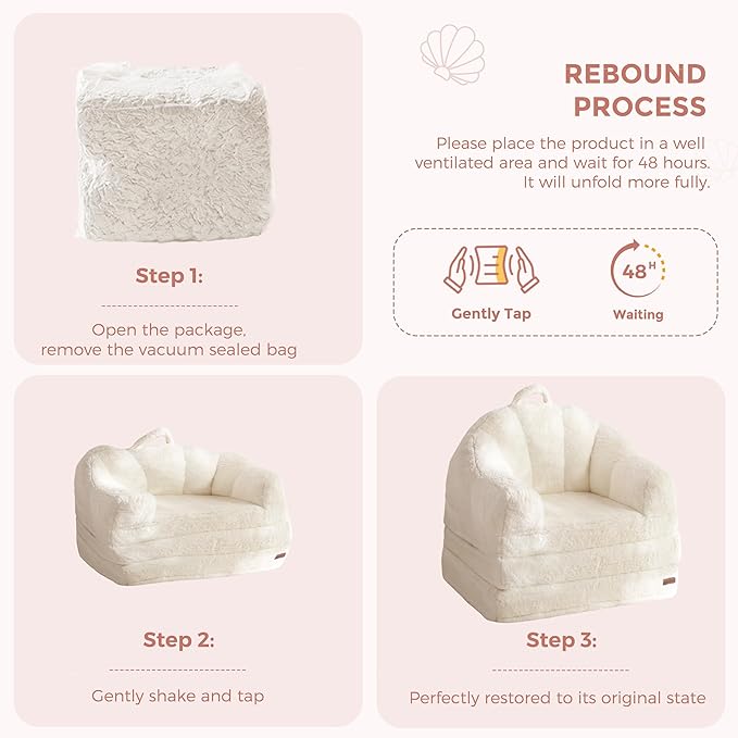MAXYOYO Folding Sofa Bed, 2 in 1 Convertible Sofa to Lounger Comfy Single Bean Bag Chair for Adults, Floor Sleeper Couch with Handle, Faux Fur Couch Bed for Living Room Bedroom, Beige