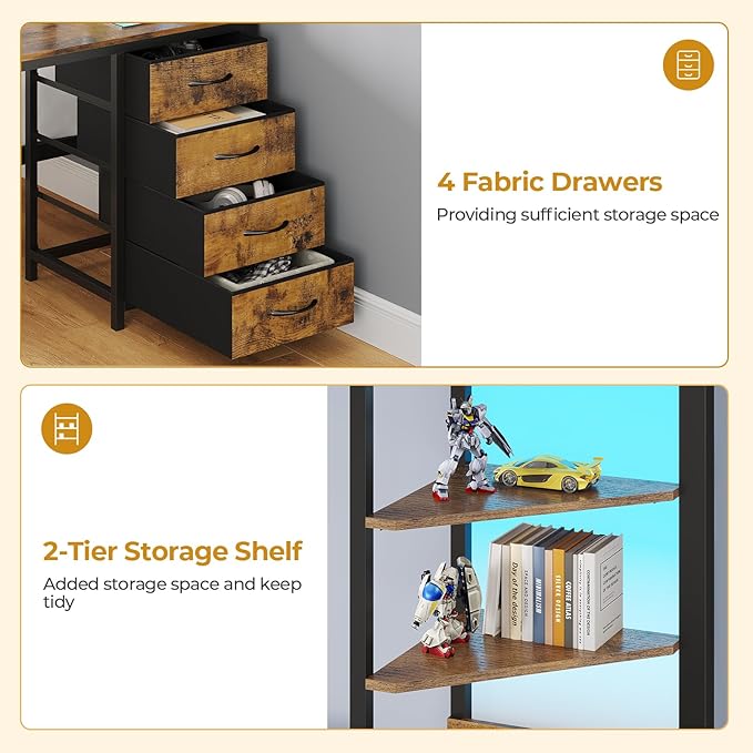 ADORNEVE Twin Over Full Bunk Bed with Desk, Bunk Beds Twin Over Full Size with Charging Station & Led Lights, Storage Drawers & Shelves, Loft Bed with Safety Guardrail & Ladder for Kids/Teens, Black