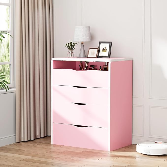 Mr IRONSTONE Compact Vanity Desk with Mirror and Lights, Hidden Makeup Vanity Cabinet with Storage Drawers & Shelves, Small Vanity Table for Bedroom, Flip Top Vanity for Small Spaces, Pink