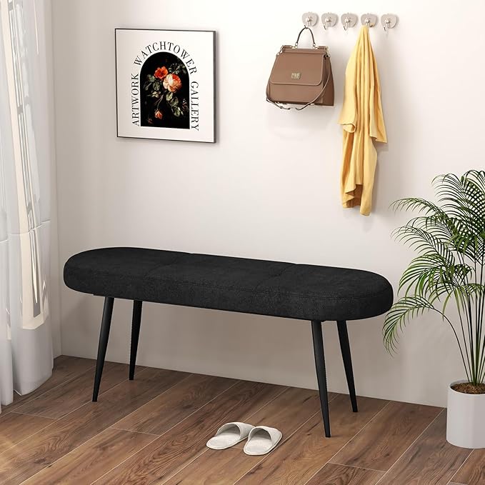Giantex 47 inch Entryway Bench - End of Bed Bench, Upholstered Bench for Bedroom with Metal Legs, Padded Seat, Long Ottoman Bench for Dining Room, Living Room, Bedroom, Hallway (Black)