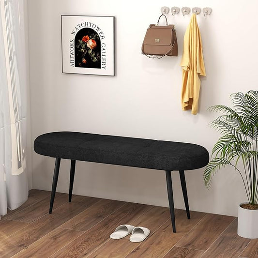 Giantex 47 inch Entryway Bench - End of Bed Bench, Upholstered Bench for Bedroom with Metal Legs, Padded Seat, Long Ottoman Bench for Dining Room, Living Room, Bedroom, Hallway (Black)