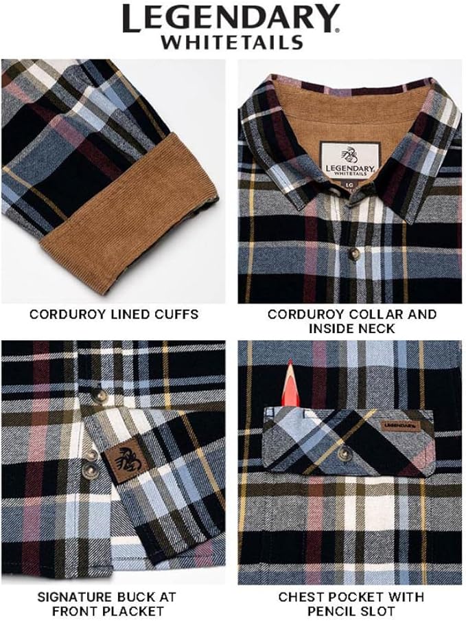 Legendary Whitetails Mens Long Sleeve Button Down 100% Cotton Flannel Shirt