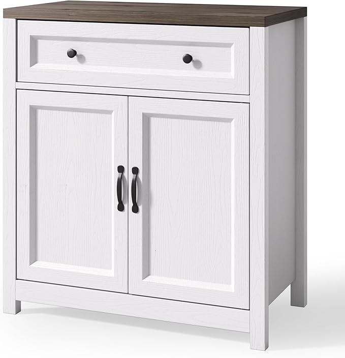 Gizoon Kitchen Storage Cabinet with Adjustable Shelf, Farmhouse Coffee Bar Sideboard Buffet with Large Drawer, Barn Door, 30"W x 15.6"D x 33.3"H Freestanding Cabinet for Kitchen, Living Room, Entryway