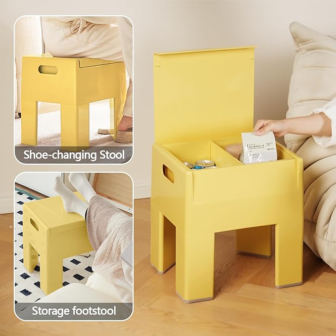 Nightstand Bedside Table with Storage Space, Multifunctional Colorful Plastic End Table Small Side Table for Bedroom, Dorm and Small Spaces, Easy Assembly(11.8" D x 15" W x 15.7" H, Yellow)