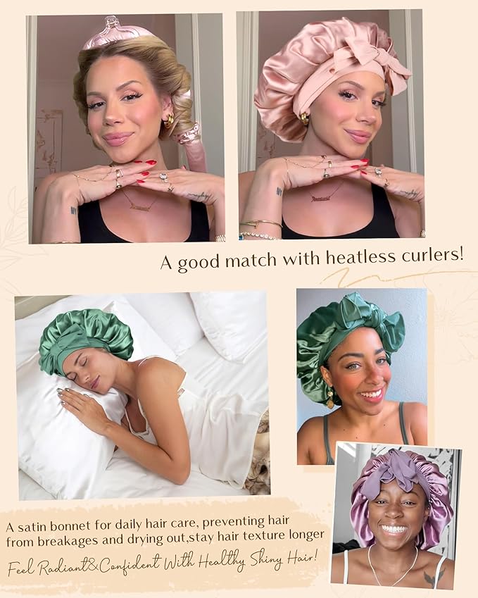 YANIBEST Adjustable Silk Bonnet for Sleeping Women Double Layer Satin Bonnet Reduce Friction Prevent Frizz Curly Hair