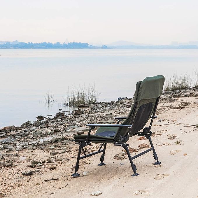 VINGLI Heavy Duty Fishing Chair with Footrest Support 440 LBS, Oversized Camping Chairs with 160° Adjustable High Back, Beach Chair for Outdoors/Yard/Forest
