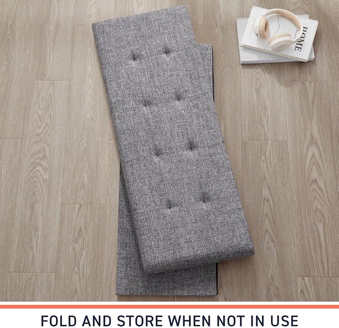 Ornavo Home Folding Storage Ottoman, 43 Inch Extra Large Storage Bench with Lid, Foot Rest Stool for Bedroom, Living Room, Entryway, Tufted Linen Upholstered - Gray