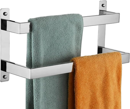 KOKOSIRI Towel Bars Hand Towel Holders 16 Inches Chrome Bathroom 2-Tiers Ladder Towel Rails Wall Mounted Towels Shelves Rack Polished Stainless Steel, B5008CH-L16