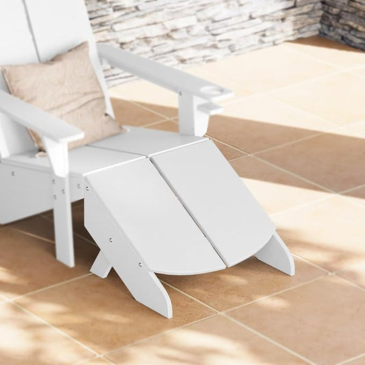 Costaelm Seaview Modern HDPE Plastic Folding Patio Adirondack Ottoman, White