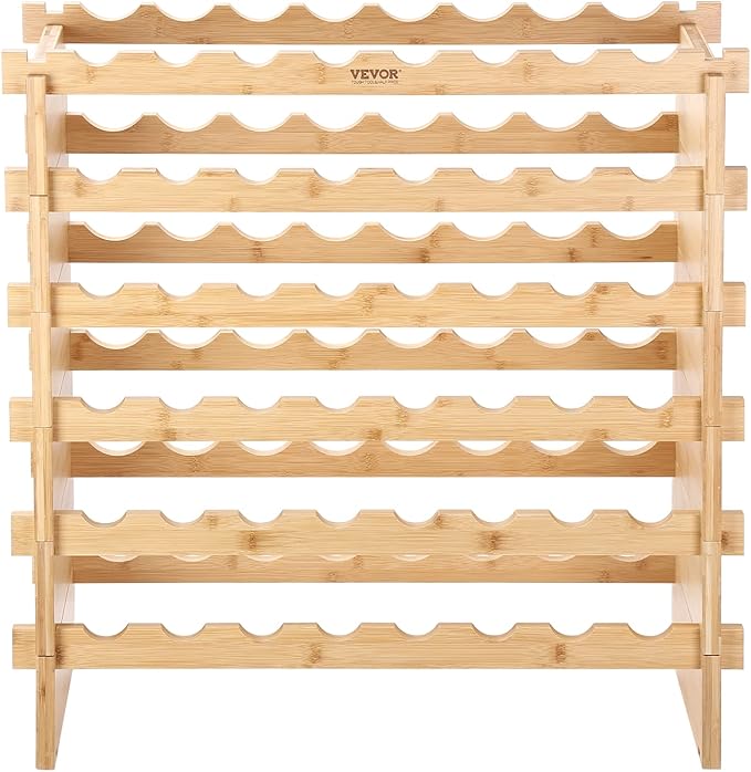 VEVOR 8-Tier 72 Bottles Stackable Modular Wine Rack, Freestanding Wines Holder Display Shelf, Solid Bamboo Wood Storage Racks, Wobble-Free Shelves for Kitchens, Dining Rooms, Cellars, Natural Color
