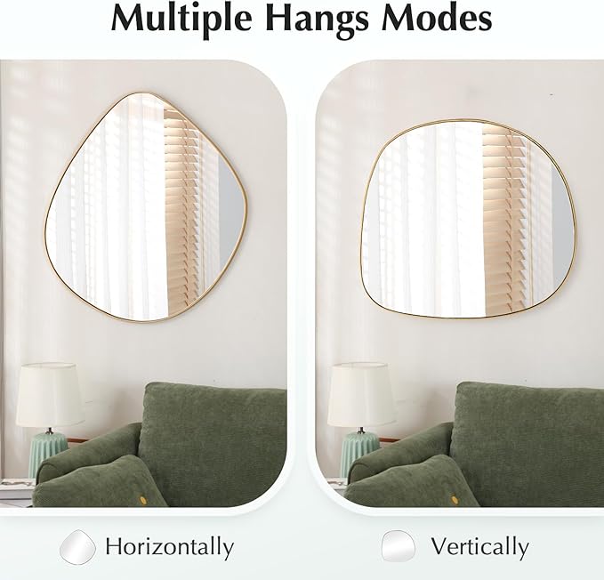 ELEHUME Asymmetrical Wall Mirror Matel Gold Framed Wall Mirror for Living Room Bedroom Bathroom Entryway Wall Decor 23.6" L x 23.6" W ELE-004Gold