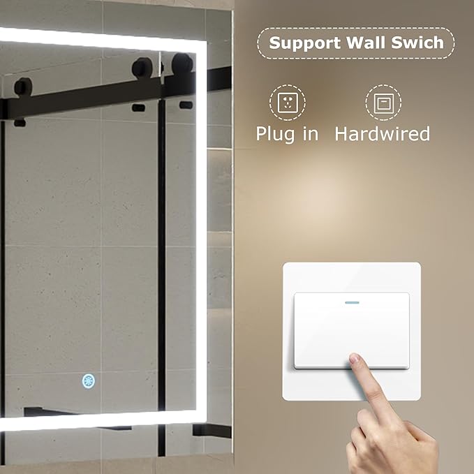 DeerValley Led Lighted Medicine Cabinet with Mirror, 48" W x 32" H Mirrored Medicine Cabinet with Lights for Bathroom with Defogger & Dimmable 3-Color