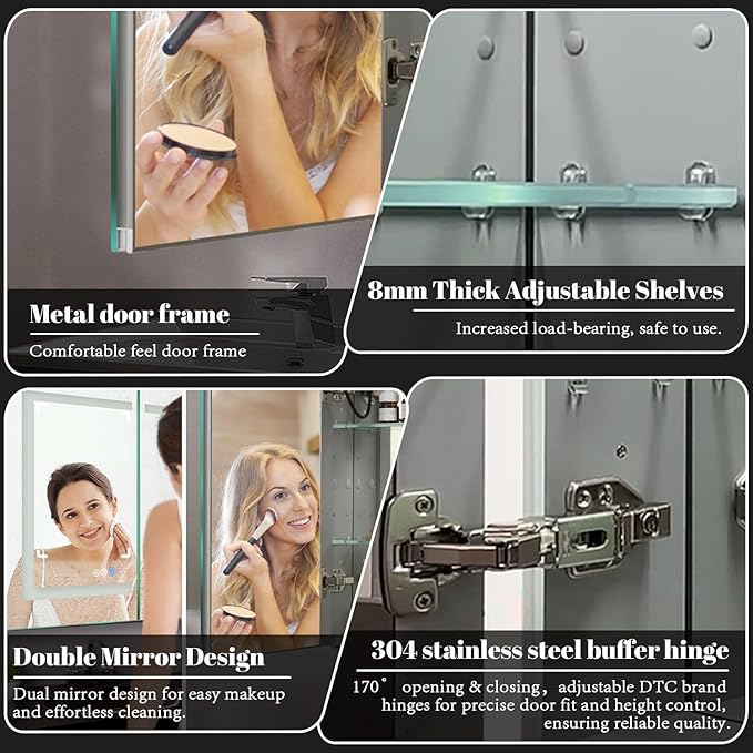 Lighted Medicine Cabinet with Mirror Outlet,30 X 26 Inch,Recessed Or Surface-Mounted Led Medicine Cabinet Mirror for Bathroom Storage,Interior Light, Double Door,Defog,Stepless Dimming
