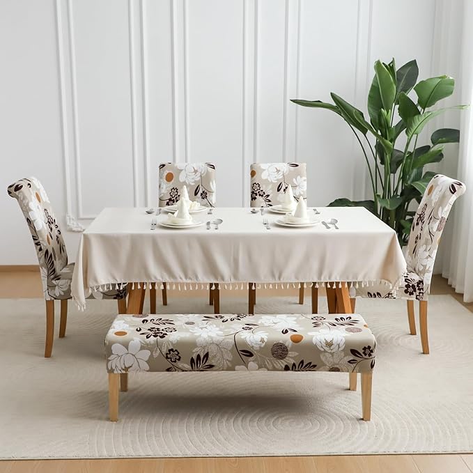 FORCHEER Dining Room Chair and Bench Covers Set of 4 Waterproof Stretch Floral 4 Parson Chair with 1 Bench Slipcovers Washable（Printed Color 22）
