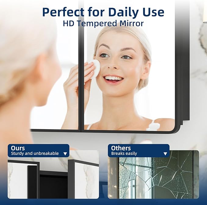 Bathroom Medicine Cabinet with Mirror 24 x 30 Inch, Black Medicine Cabinet Recessed or Surface Wall-Mounted, Mirrored Cabinets with Sturdy Metal Adjustable Shelves for Bathroom Vanity
