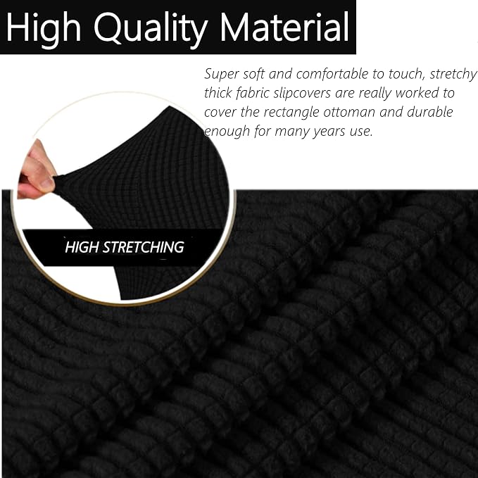 Stretch Ottoman Slipcover – Round Furniture Protector Fits 20"-23" Dia, for Footrests, Storage Ottomans & Folding Stools – Elastic Fabric Cover (Black, Medium)