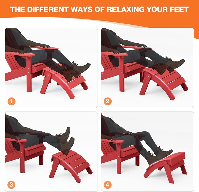 YEFU Adirondack Ottoman, Patio Foot Rest, Adirondack Foot Rest, Folding Adirondack Footstool, Weather Resistant for Adirondack Chair, Widely Used for Outdoor, Porch, Backyard, Garden, Fire Pits-Red