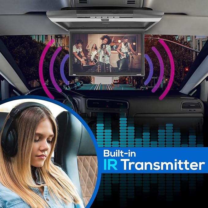 Pyle 15.6-Inch Overhead Flip-Down Car Monitor - Hi-Res 1680x800p Widescreen Car Roof Mount Monitor, Vehicle Flip Down Overhead Screen w/IR, FM Transmitter, USB/SD, HDMI, AV, Stereo Speaker -PLRV1525