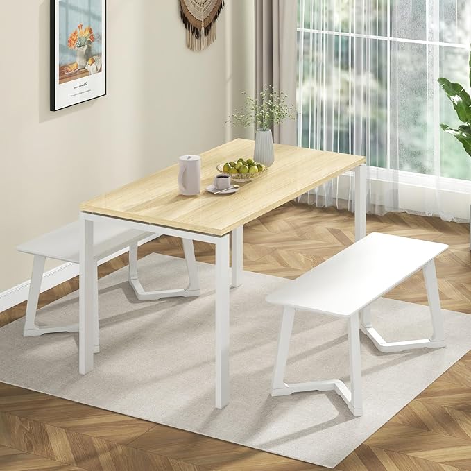 Giantex Entryway Bench, 42” Long Dining Bench with Rubber Wood Triangular Legs, 16” Wide Seat, 350 Lbs Capacity, Living Room, Bedroom, Hallway, Kitchen, White