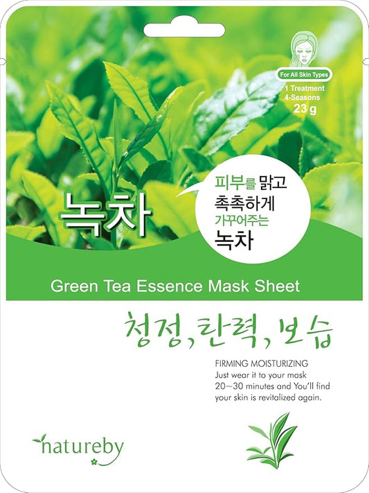 TNB Natureby Collagen Essence Korean Face Mask(10 sheets), Moisturizing Mask Sheet Pack, Korean Skin Care For All Skin Types. (Green Tea)