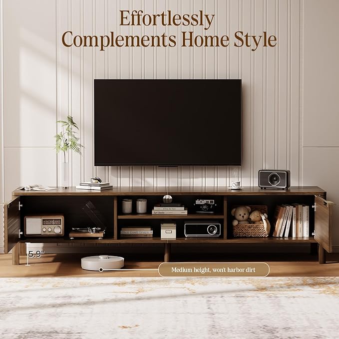 IKALIFE TV Stand for Living Room - up to 80 Inch TVs Mid Century Modern Entertainment Center with Storage and Adjustable Shelves, Media Console Table Walnut 71"