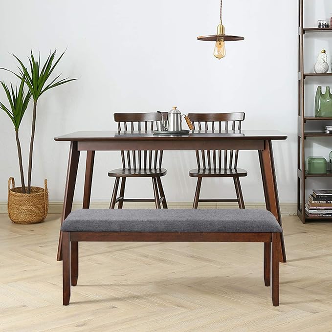 Giantex 2-Pack Dining Room Bench with Upholstered Padded Seat, Wood Bench for Bedroom, End of Bed, Entryway, Kitchen, 47.5” x 15.5” x 19.5” Ottoman, Indoor Rubber Bench Seat, Grey