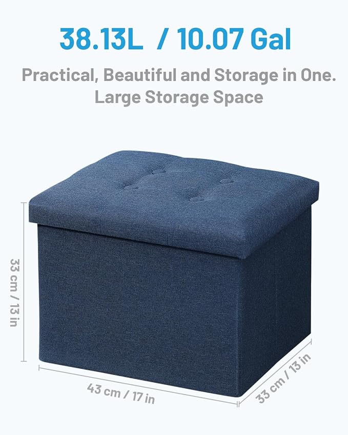 AmasSmile 2Pack Blue Ottoman with Storage,Foot & Leg Rest Stools Small Cute Stool Short Bench Folding Ottomans Square Footstools for Shoe Living Room Under Desk Outdoor RV Camper Each Space Storage