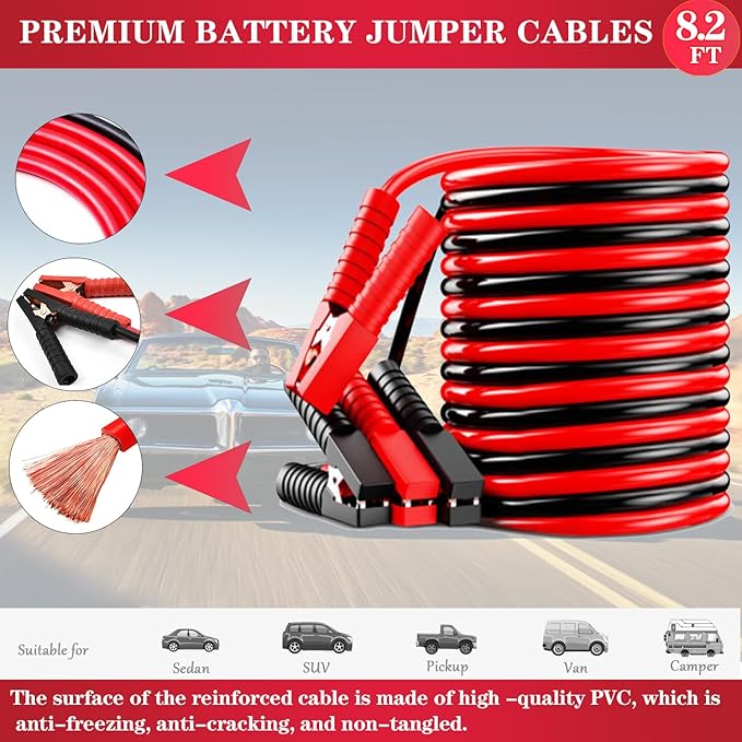 LIANXIN Emergency Car Kit - Premium Roadside Assistance Kit for Cars with Jumper Cables, Headlamp, Folding Shovel & Tow Strap All-in-One Vehicle Safety Kits for Winter, Travel, Survival (Men & Women)
