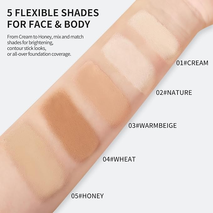 Face And Body Moisturizing Concealer Foundation,Flawlessly Covers Dark Circles, Wrinkles, Fine Lines. Features A Built-in Soft,Dense Brush Head.Medium-Dark And Natural Shades, 0.17 Oz (05#HONEY)