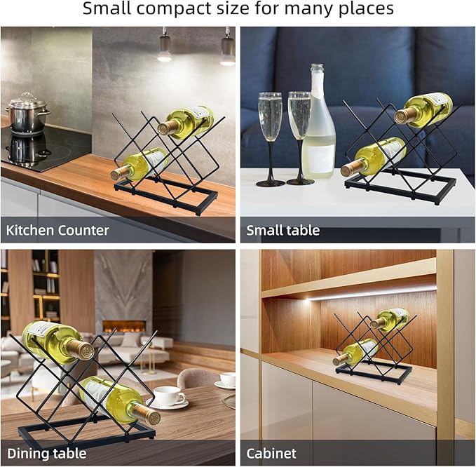 MCSAPIL Small Wine Racks Countertop(5 Bottle Capacity),Metal Wine Bottle Holder Modern Black for Home Kitchen Bar,Tabletop Wine Rack for Cabinet, Pantry, Wine Bottle Storage