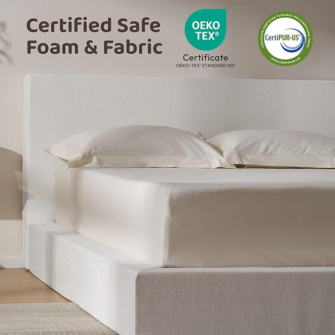 RECCI AirFrame King Size Bed Frame with Headboard, Cloud Upholstered Platform Bed Frame, 5 Inch Foam Cushioned, No Box Spring, Easy Assembly(Snow White)