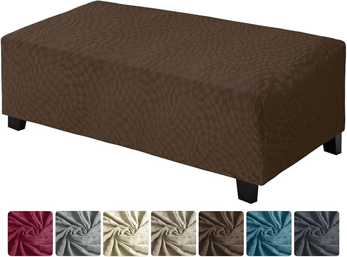 ZNSAYOTX 2026 Rectangle Ottoman Cover (L:45"-56") Super Stretch Soft Footrest Slipcover Form Fit, Universal Folding Foot Stool Covers with Non-Slip Elastic Band, Fashion Jacquard Texture, Coffee