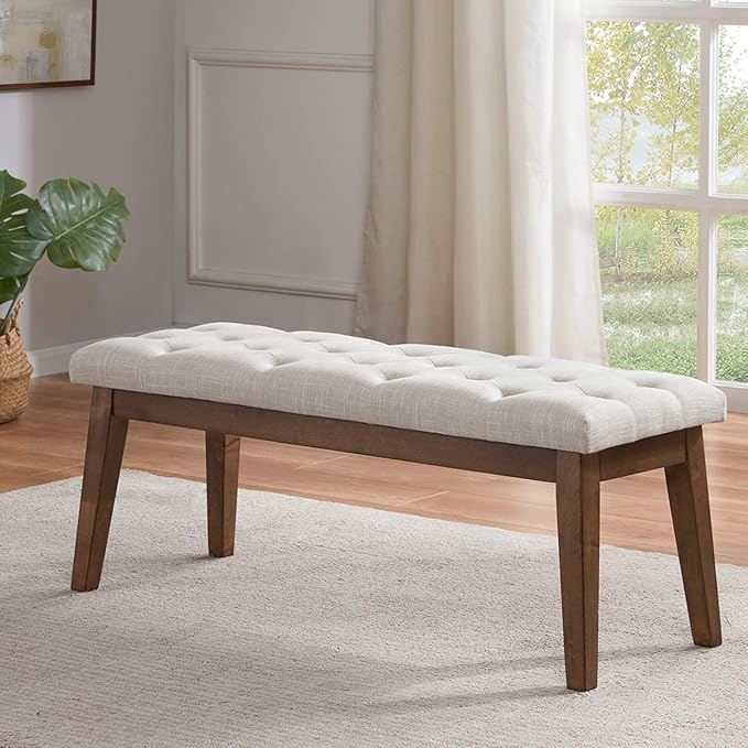 HUIMO Bedroom Bench for End of Bed, Upholstered Dining Seat for Kitchen, Button-Tufted Ottoman Bench for Entryway and Living Room (Beige)