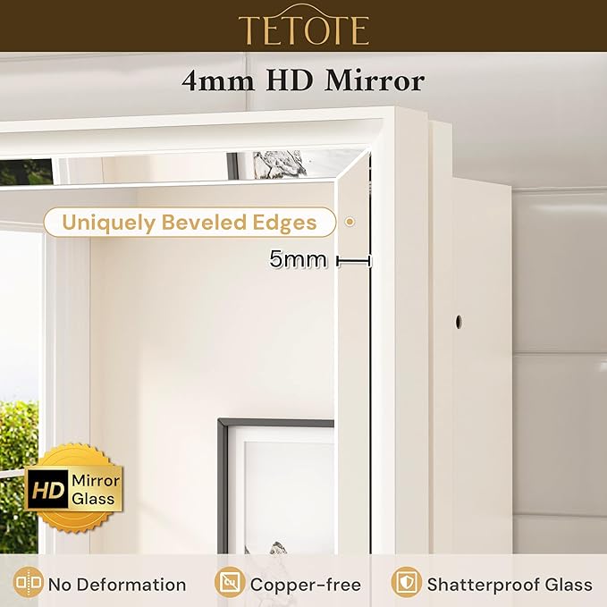 TETOTE Medicine Cabinet 24" x 30" Bathroom Mirror with Storage White Medicine Cabinet with Mirror for Bathroom, Beveled Framed, Adjustable Shelves, Surface Mount or in Wall
