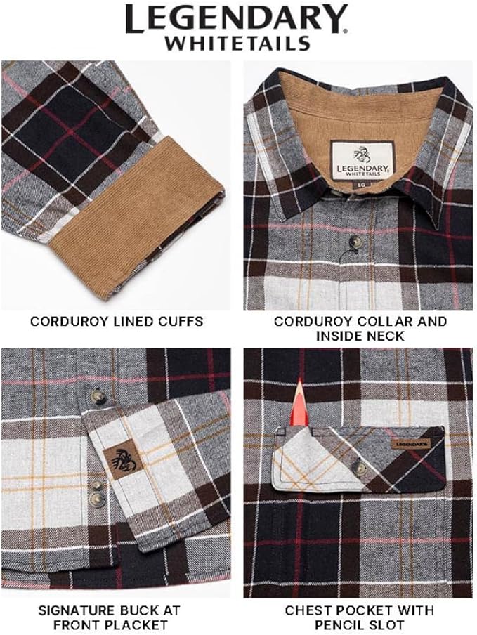 Legendary Whitetails Mens Long Sleeve Button Down 100% Cotton Flannel Shirt