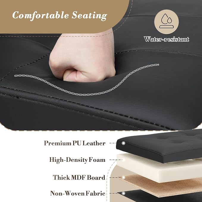 Athena Collection Leather Ottoman with Storage, 30 Inches Large Storage Ottoman Bench with 90L Storage, End of Bed Bench Foot Rest for Living Room, Bedroom, Entry, Black