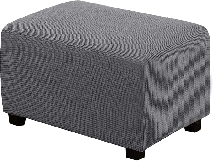 H.VERSAILTEX Ottoman Cover Slipcover Rectangle Fit Length 29"-34" Footrest Sofa Slipcovers Stool Cover Footstool Protector Covers Feature Stretch Thick Soft Jacquard Fabric Removable Washable - Grey