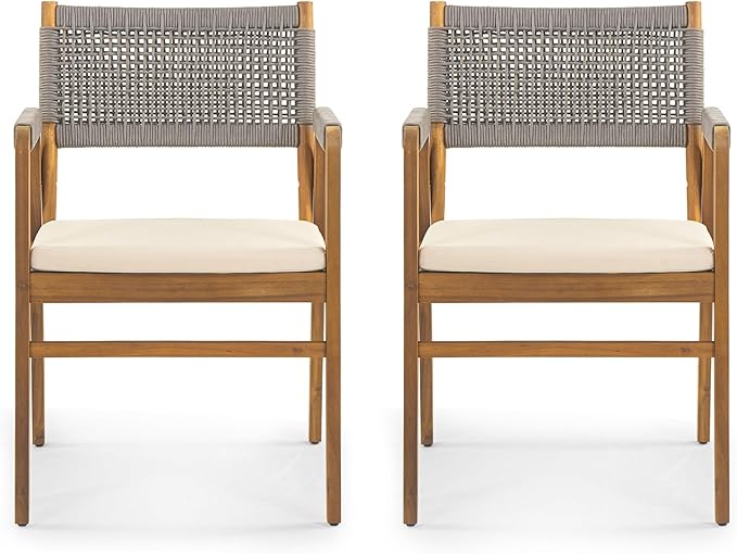 Christopher Knight Home 6-Piece Outdoor Acacia Wood Patio Dining Set, 70" Rectangular Table with 4 Rope Armchairs 1 Bench, Teak Finish Vietnamese Acacia Wood Garden Dining Furniture Set for Patio Deck