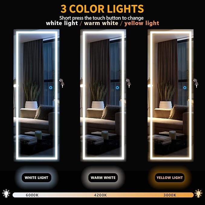 LVSOMT LED Mirror Jewelry Cabinet Door Hanging, Wall Mounted Jewelry Mirror Organizer Full Length, Lockable Jewelry Armoire, Large Capacity, for Small Space Bedroom, Gift for Women, Black