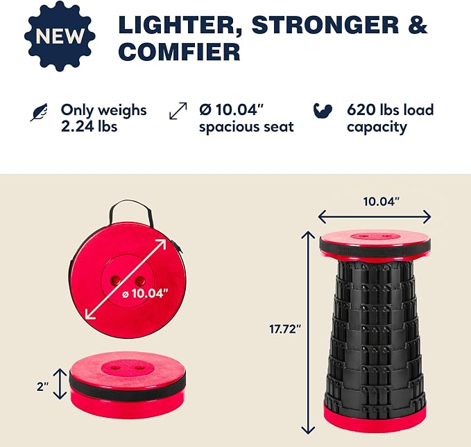 Collapsible Stool Max 620lbs Weight, Pack of 1, Lightweight & Portable Telescopic Stool for Adults, Adjustable Height Retractable Folding Seat or Footrest for Camping Hiking Travel