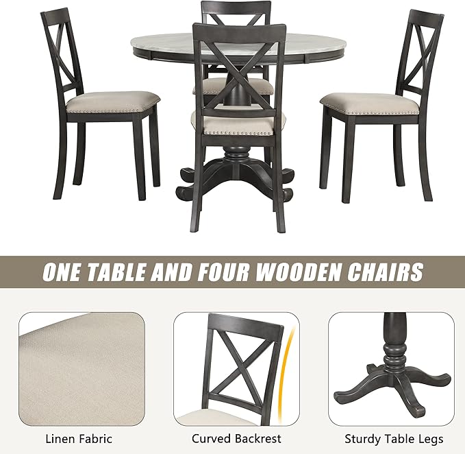 Harper & Bright Designs 5 Pieces Dining Table and Chairs Set for 4 Persons, Kitchen Room Solid Wood Table with 4 Chairs