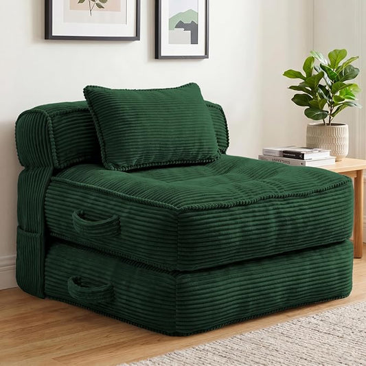 Folding Sofa Bed, Convertible Sleeper Chair with Pillow Foldable Mattress with Back Support, Portable Fold Out Chair Bed Comfy Floor Couch Lounge for Living Room Bedroom Apartment Single