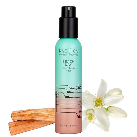 Pacifica ビーチデイ ヘアミスト 香水＆全身用スプレー（女性用）- ベルガモット、オレンジフラワー、サンダルウッド、アンバー、ムスク、スエードレザーのボディミストフレグランス – クリーンビューティー、アルコールフリー、ビーガン 5オンス
